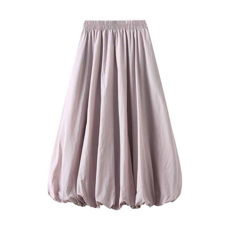 Sure! Here is an optimized title for your clothing product in English:

"Chic Solid Color Elastic Waist A-Line Lantern Sk