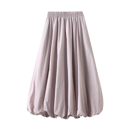 Sure! Here is an optimized title for your clothing product in English:

"Chic Solid Color Elastic Waist A-Line Lantern Sk