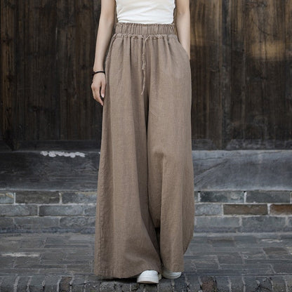 Solid Color Loose Elastic Waist Wide Leg Pants