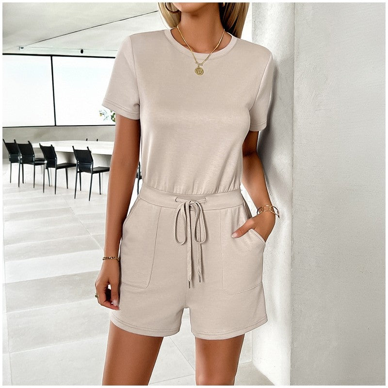 Sleeveless Drawstring Jumpsuit in Solid Color