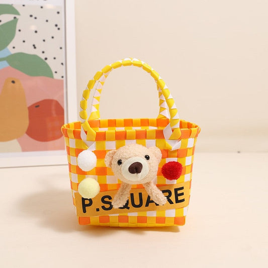 Colorful Checkered Handmade Basket Handbag