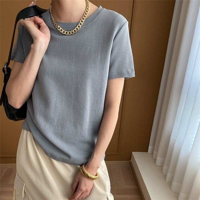 Elegant Off-Shoulder Solid Color T-Shirt