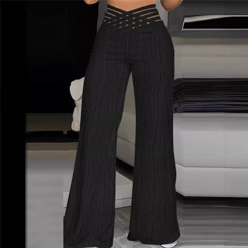 Solid Color Jacquard Stretch Fabric Bootcut Pants