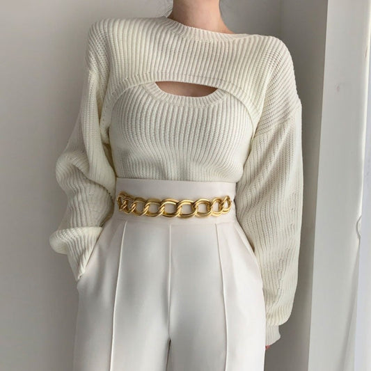 Knitted Vest And Short Cardigan Set For Elegant Style