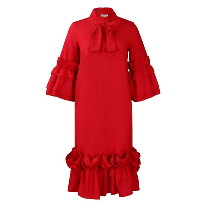 Stylish Ruffle Hem Trumpet Sleeve Dress