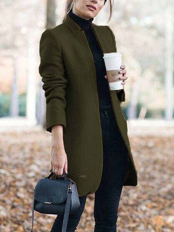 Solid Color Stand Collar Outerwear with Split Joint and Long Sleeves
