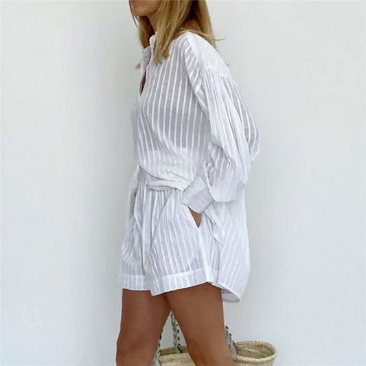 Women's Cotton Long Sleeve and Shorts Two-Piece Pajama Set