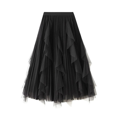 Ruffle Mesh Patchwork Hemline Skirt