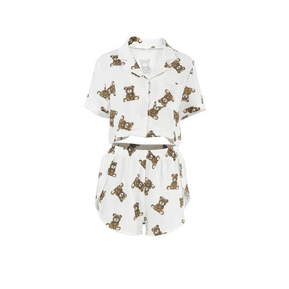 Floral Print Split Shorts with Short Sleeves - Casual Home Wear