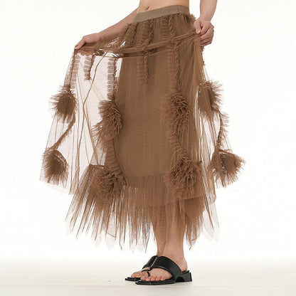Oversized Solid Mesh Skirt