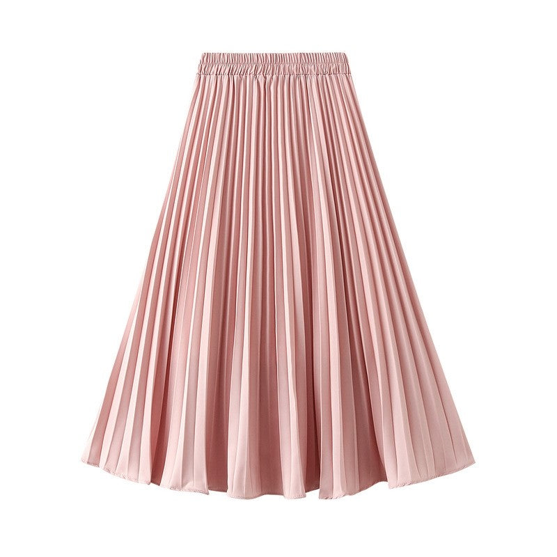 Solid Color Elastic Waist A-Line Pleated Skirts