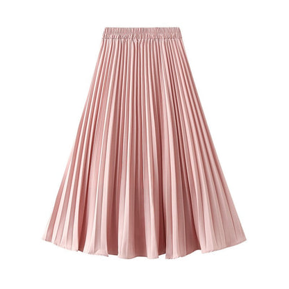Solid Color Elastic Waist A-Line Pleated Skirts