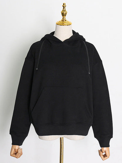Casual Loose Solid Color Hoodies Top