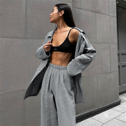 Casual Loose Long Sleeve Lapel Single Breasted Two-Piece Suit Set
