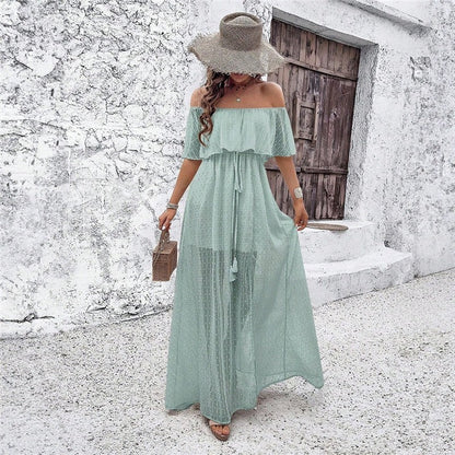 Chic Off-Shoulder Slit Dress in Solid Color