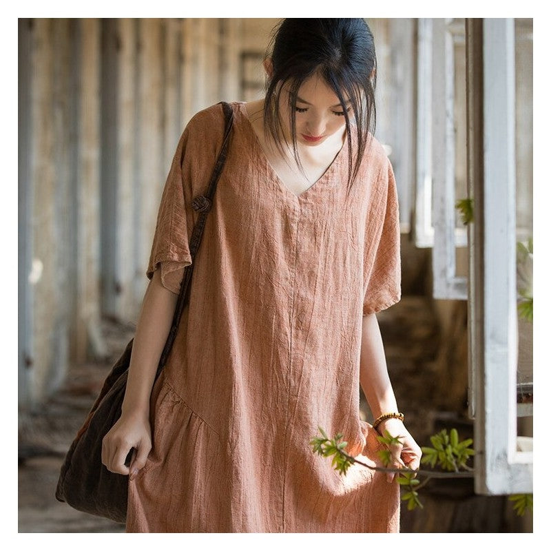 Simple Loose-Fit Monochrome Tie-Dye Dress