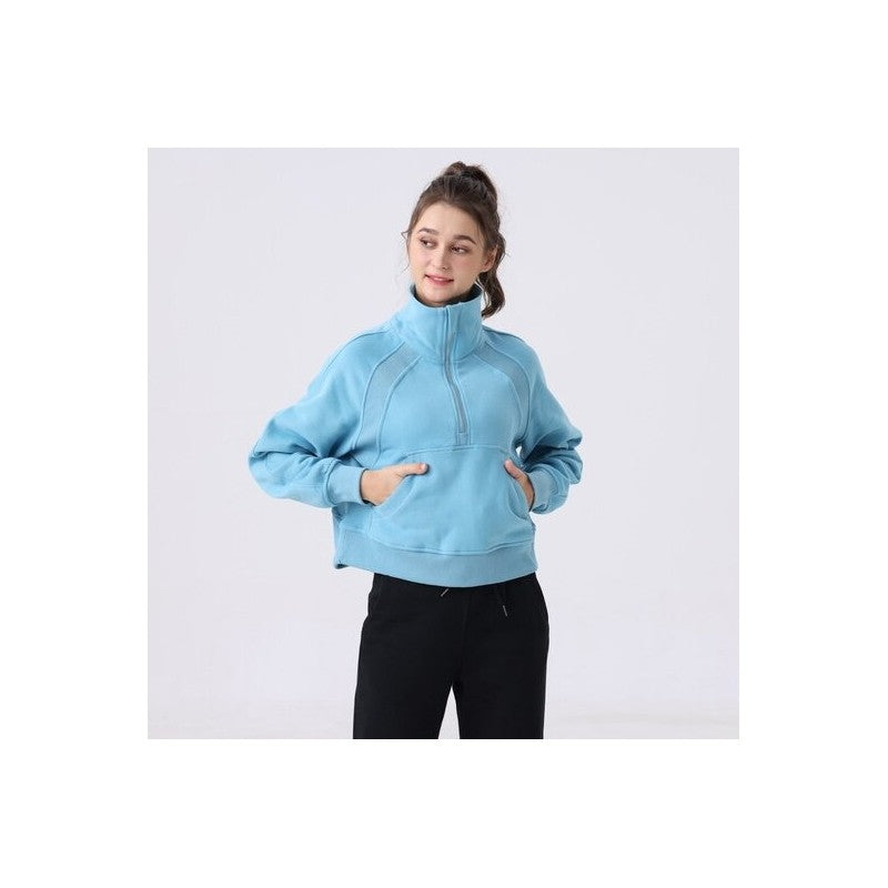 Loose-Fit Wrinkle-Resistant High-Neck Solid Color Blouse