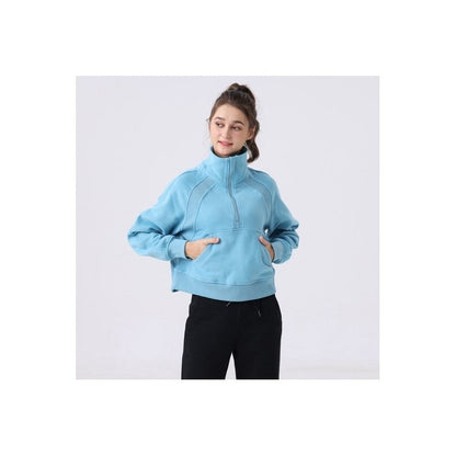 Loose-Fit Wrinkle-Resistant High-Neck Solid Color Blouse