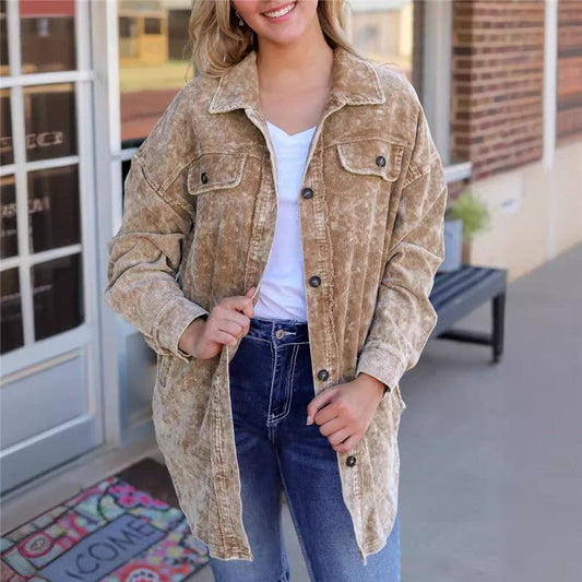 Loose Fit Solid Color Long Sleeve Cover-Up