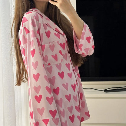 Heart Print Pink Women's Pajama Set