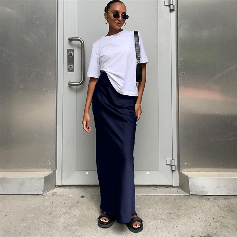 Simple Satin Maxi Skirt in Solid Color