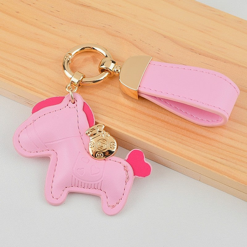 Cute Pony Shaped Leather Keychain Pendant