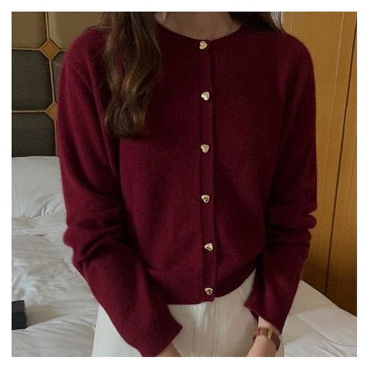 Soft And Cozy Knitted Cardigan With Heart-Shaped Buttons