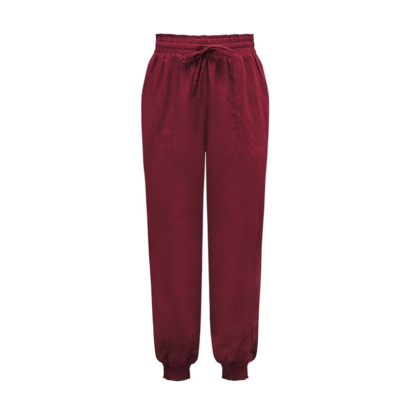 Solid Color Elastic Waist Drawstring Casual Harem Pants
