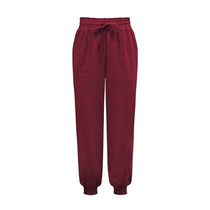 Solid Color Elastic Waist Drawstring Casual Harem Pants