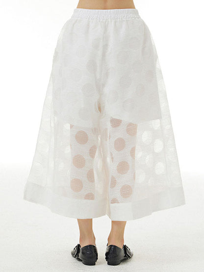 Cropped False Two Gauze Polka-Dot See-Through Casual Pants Bottoms