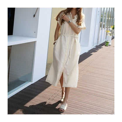 Loose Fit Solid Color Long Shirt Dress