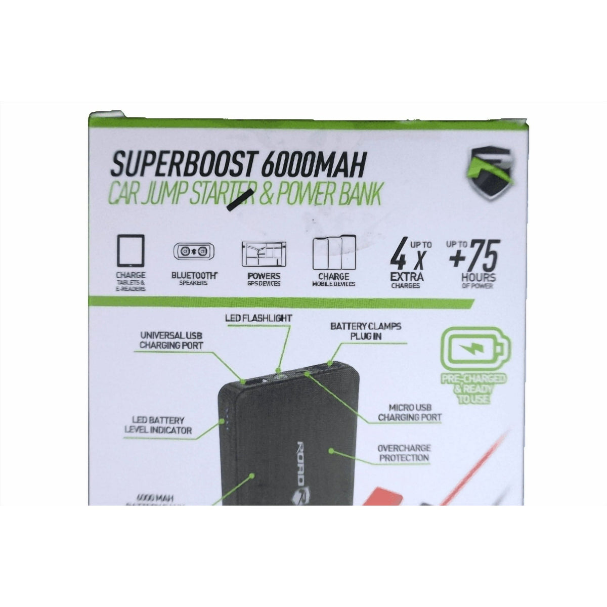 6,000mAh Portable Jumpstarter w/USB Battery Charger