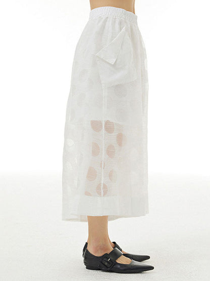 Cropped False Two Gauze Polka-Dot See-Through Casual Pants Bottoms