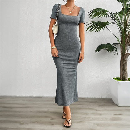 Stylish Solid Color Slim Fit Short Sleeve Dress