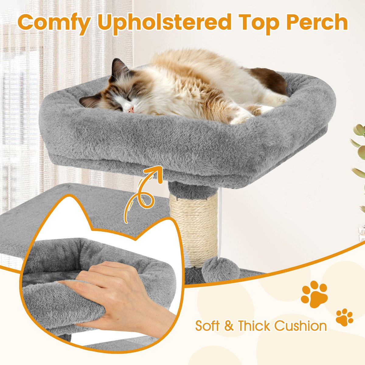 58" Multi-Level Cat Tree Soft Plush Cat Tower with Padded Top Perch