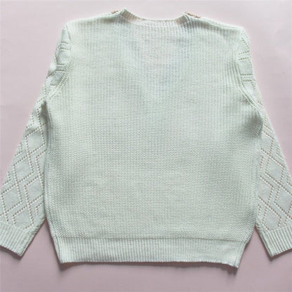 Loose Fit V-Neck Solid Color Knit Sweater