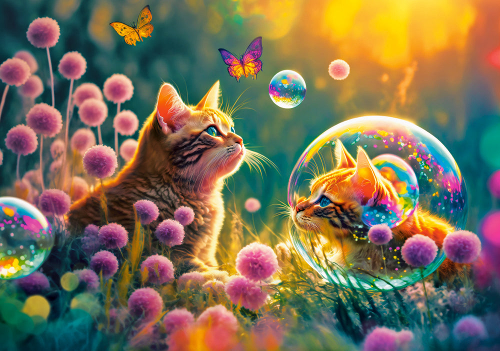 500 Piece Jigsaw Puzzle, Magical Morning, Cute kittens, Magical garden, Glowing flowers, Charming, Adult Puzzle, Castorland B-53841