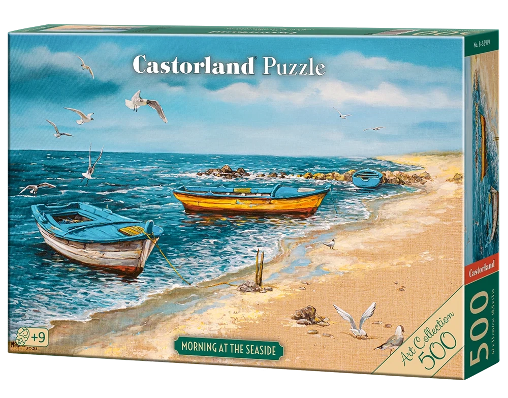 500 Piece Jigsaw Puzzle, Morning at the Seaside, Art Collection, Coastal Fishing Boats, Oil Painting, Fine Art jigsaw, Seaside, Adult Puzzle, Castorland B-53919