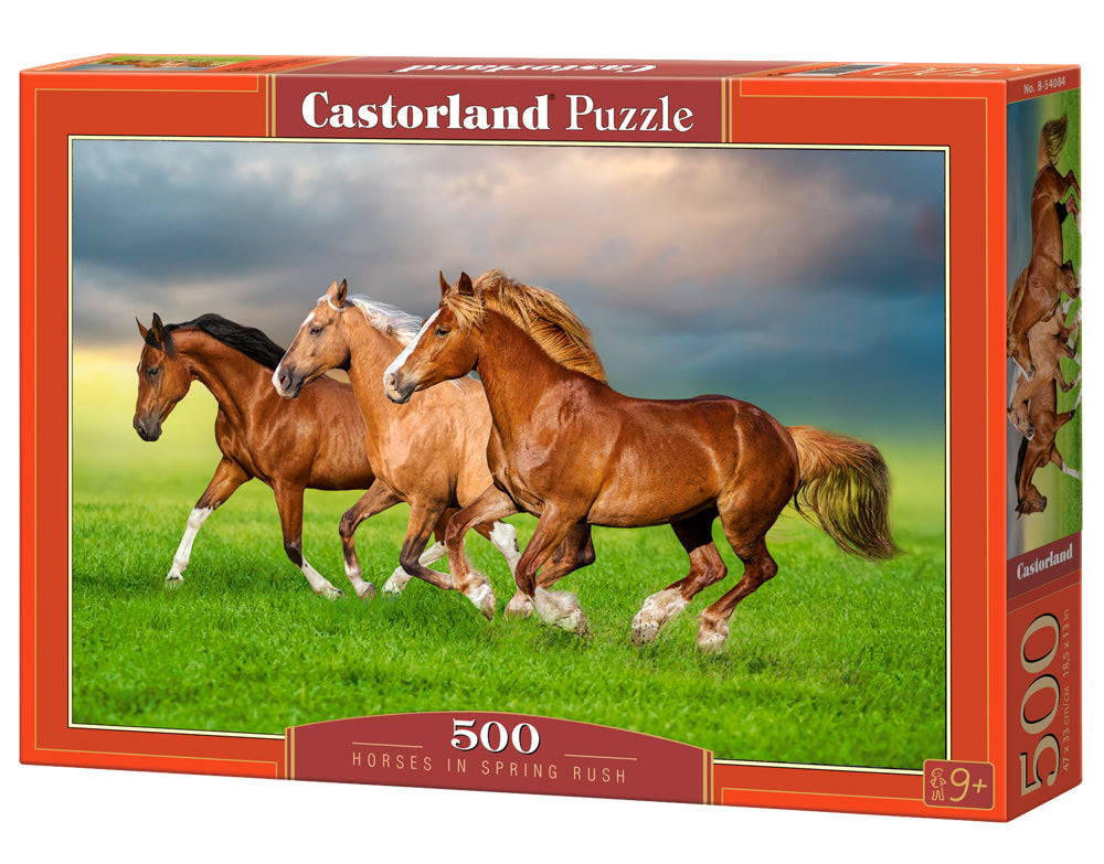 500 Piece Jigsaw Puzzle, Horses in Spring Rush, Animal puzzles, Power and beauty in motion, Adult Puzzle, Castorland B-54084