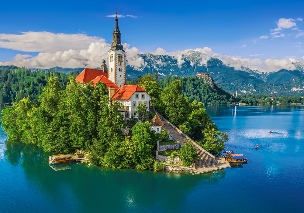 500 Piece Jigsaw Puzzle, Bled, Slovenia, Historic church, Lake view, Alps landscape, Adult Puzzle, Castorland B-54114