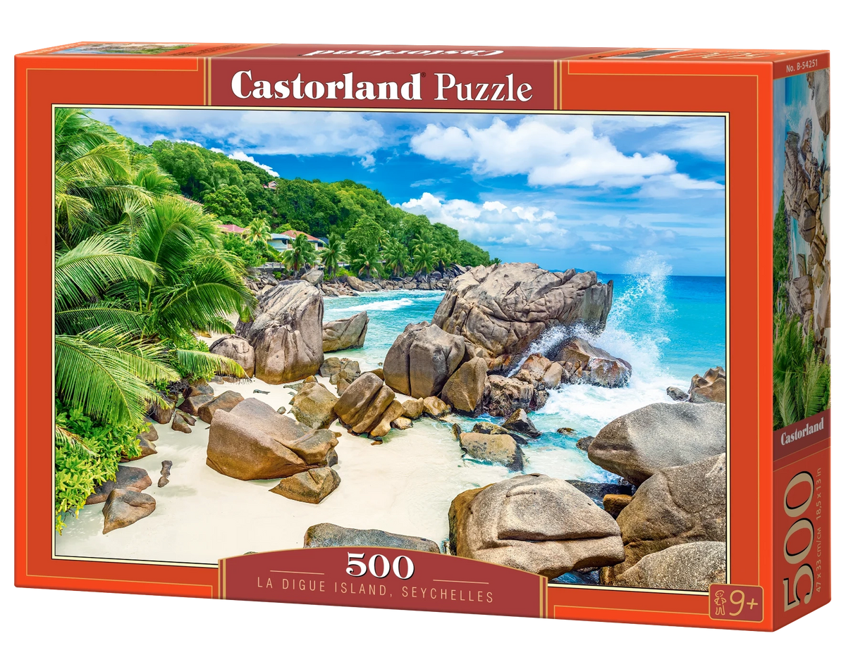 500 Piece Jigsaw Puzzle, La Digue Island, Seychelles, Tropical beach puzzle, Paradise Island, Landscape jigsaw, Adult Puzzle, Castorland B-54251