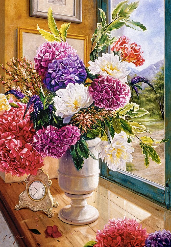 1000 Piece Jigsaw Puzzle, Still Life with Hydrangeas, Flower puzzles, colorful plants, Classic picture,  Adult Puzzle, Castorland C-104444-2