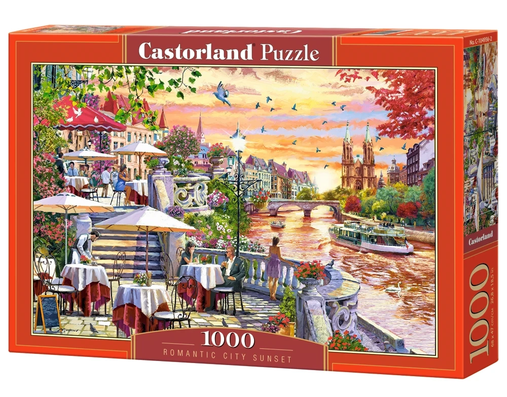 1000 Piece Jigsaw Puzzle, Romantic City Sunset, charming riverside terrace, painterly landscape, Adult Puzzle, Castorland C-104956-2