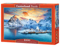1000 Piece Jigsaw Puzzle, Sunrise on Sakrisøy, Lofoten, Norway, Majestic mountains, Stunning Arctic sunset, Adult Puzzle, Castorland C-105366-2