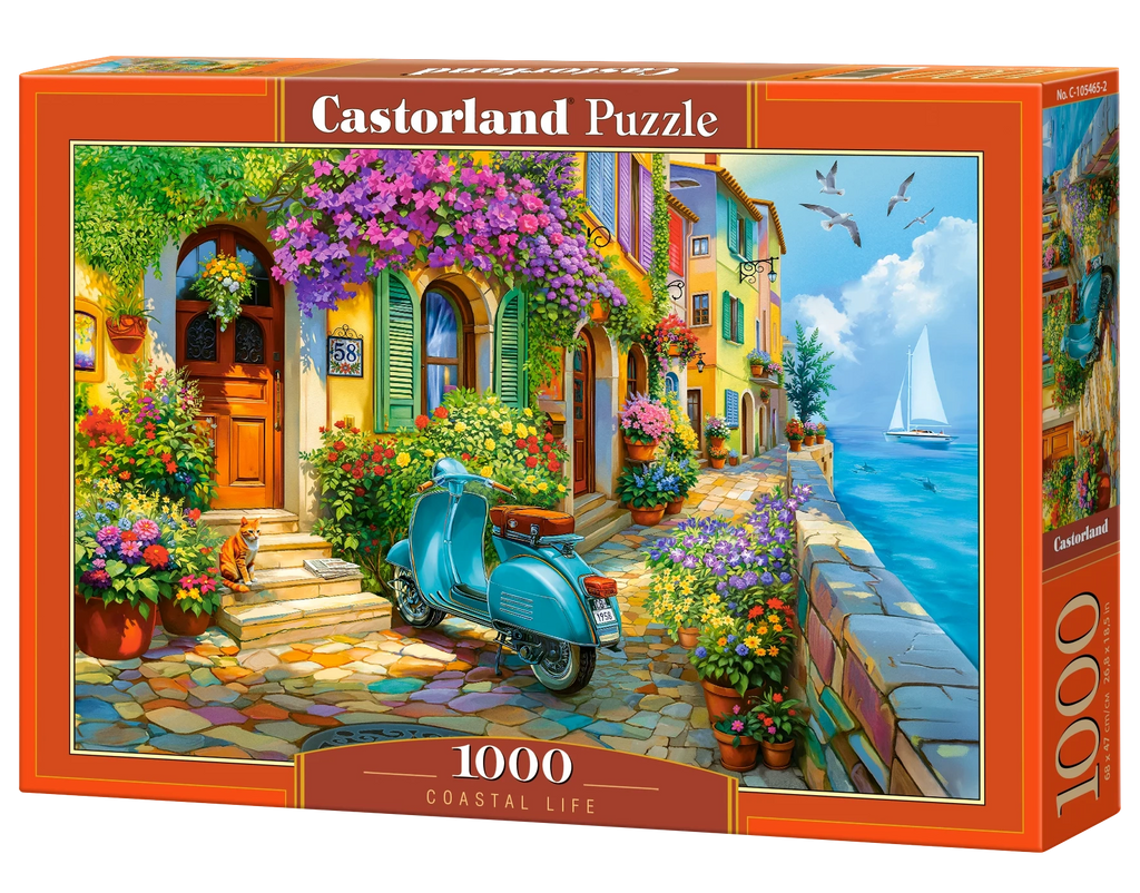 1000 Piece Jigsaw Puzzle, Coastal Life, Mediterranean Village, Italian Riviera puzzle, Seaside, Adult Puzzle, Castorland C-105465-2