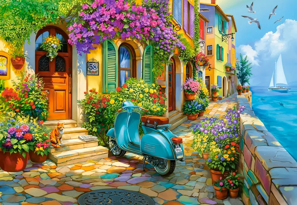 1000 Piece Jigsaw Puzzle, Coastal Life, Mediterranean Village, Italian Riviera puzzle, Seaside, Adult Puzzle, Castorland C-105465-2