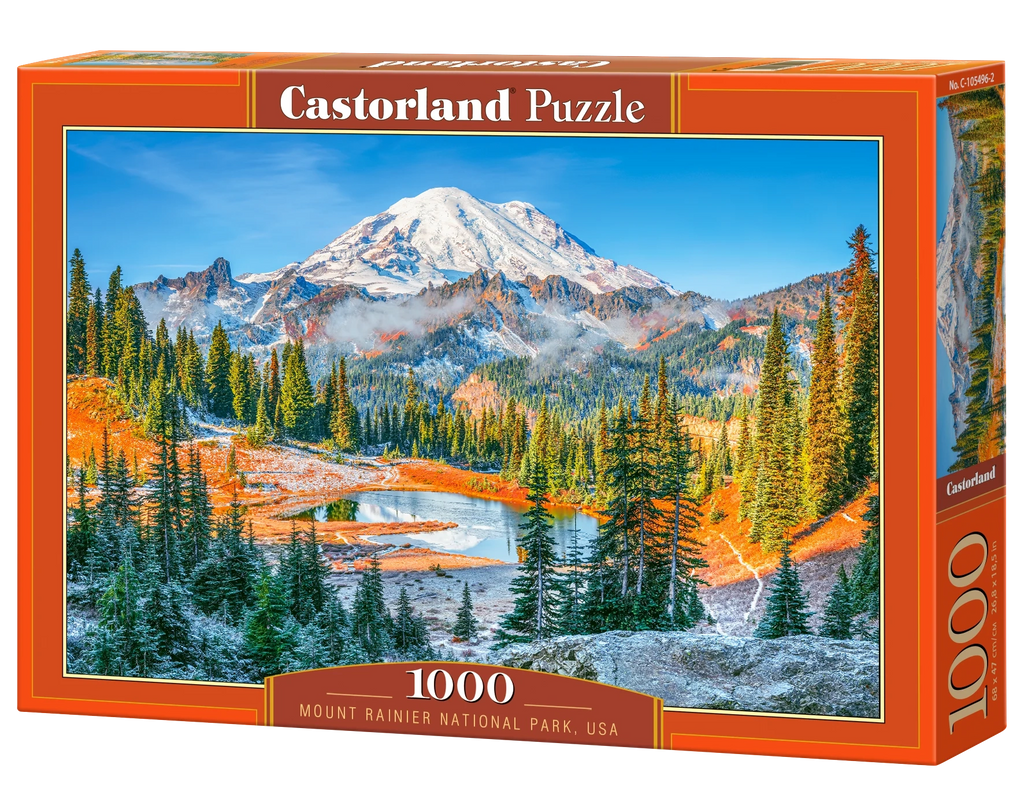 1000 Piece Jigsaw Puzzle, Mount Rainier National Park, USA, Snow-capped mountain puzzle, Calming landscape, Adult Puzzle, Castorland C-105496-2