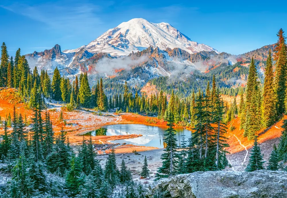 1000 Piece Jigsaw Puzzle, Mount Rainier National Park, USA, Snow-capped mountain puzzle, Calming landscape, Adult Puzzle, Castorland C-105496-2