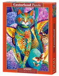 1500 Piece Jigsaw Puzzle, Feline Fiesta, Art. Puzzle, Colorful cat painting, Hydrangeas flowers, Adult Puzzle, Castorland C-151448-2