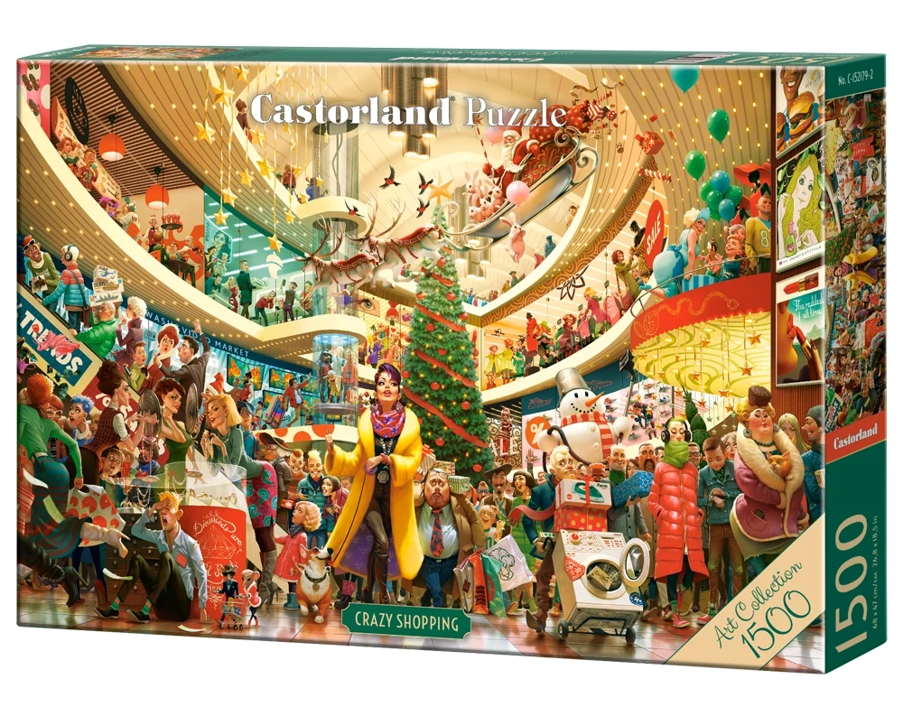 1500 Piece Jigsaw Puzzle, Crazy Shopping, Art Collection, Christmas shopping puzzle, Funny Holiday Mall Scene, Adult Puzzle, Castorland C-152179-2